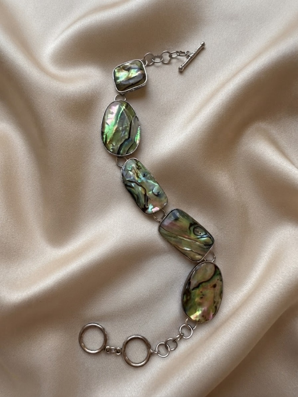 Sterling Silver LUC 925 Abalone Shell Toggle Bracelet - Picture 3 of 4